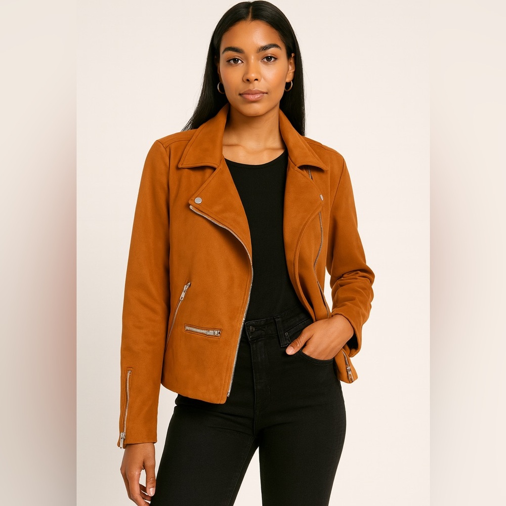 Tan Faux Suede Women's Bomber Jacket